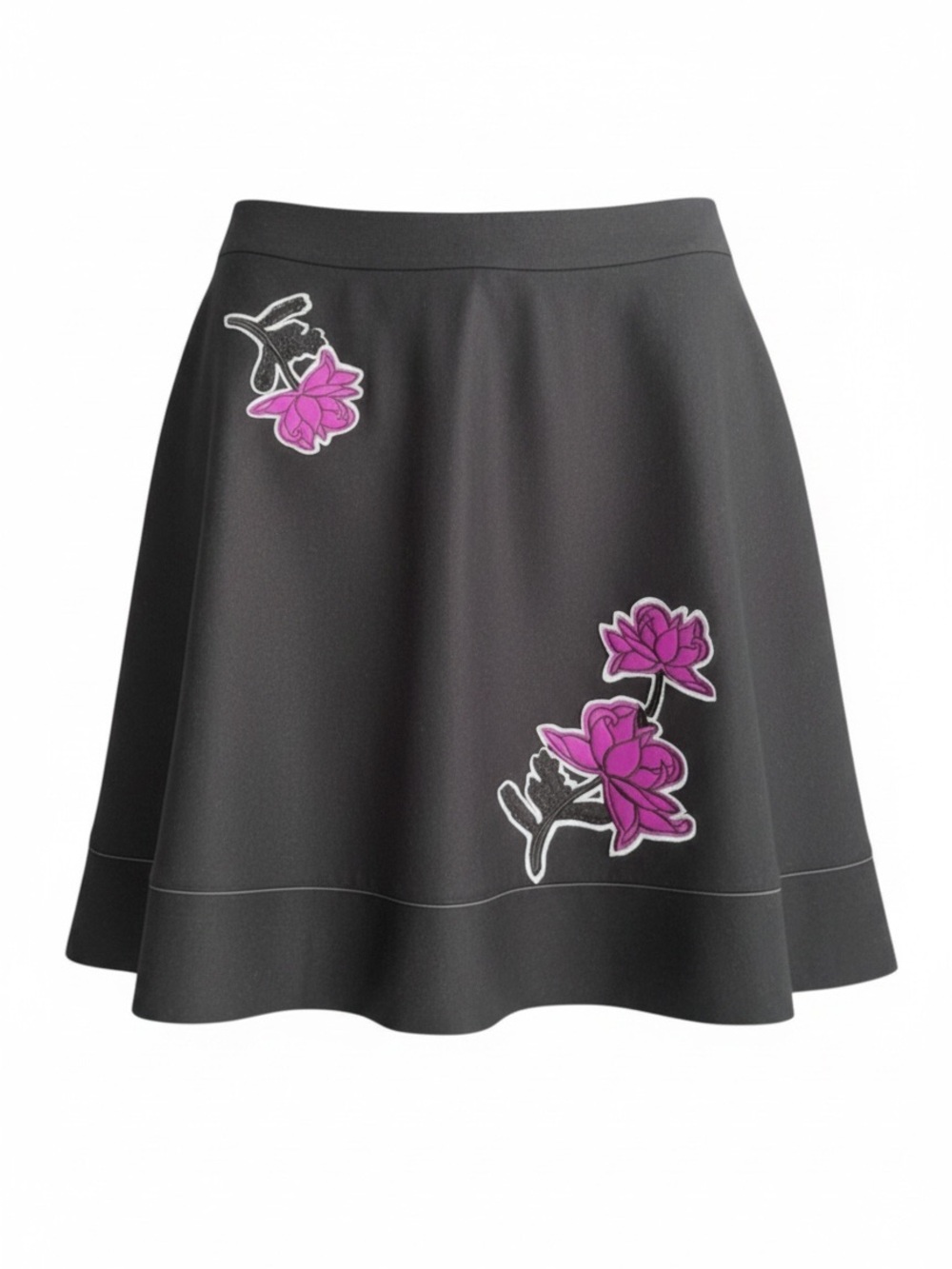 Vintage Studio Jax Black Purple Floral Design Wool Blend A-Line Skirt (10)